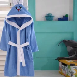 Accappatoio Bambino/a Coniglietto In Spugna Di Cotone - Da 1 A 10 Anni K923 -Articoli Per La Casa accappatoio bimbo bambino coniglietto in spugna di cotone azzurro 5