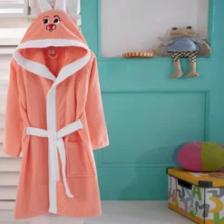 Accappatoio Bambino/a Coniglietto In Spugna Di Cotone - Da 1 A 10 Anni K923 -Articoli Per La Casa accappatoio bimbo bambino coniglietto in spugna di cotone verde arancione 5