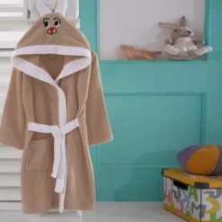 Accappatoio Bambino/a Coniglietto In Spugna Di Cotone - Da 1 A 10 Anni K923 -Articoli Per La Casa accappatoio bimbo bambino coniglietto in spugna di cotone verde beige 5