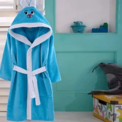 Accappatoio Bambino/a Coniglietto In Spugna Di Cotone - Da 1 A 10 Anni K923 -Articoli Per La Casa accappatoio bimbo bambino coniglietto in spugna di cotone verde turchese 5