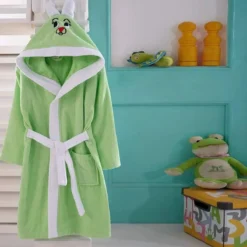 Accappatoio Bambino/a Coniglietto In Spugna Di Cotone - Da 1 A 10 Anni K923 -Articoli Per La Casa accappatoio bimbo bambino coniglietto in spugna di cotone verde 5