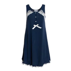 Camicia Da Notte Brenda Di Toscana Lingerie In Cotone Z350 -Articoli Per La Casa camicia da notte spalla larga toscana lingerie brenda in cotone blu 5
