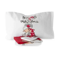 Completo Lenzuola Vicini Di Happy People In Percalle - Dimensioni Varie W617 -Articoli Per La Casa completo lenzuola in percalle teniamoci vicini happy people rosso