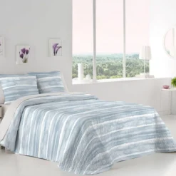 Copriletto Trapuntato Tristan Boutis Per Letto Singolo W875 -Articoli Per La Casa copriletto trapuntato boutis tristan doubleface azzurro retro 1