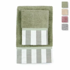 Set Asciugamani 1+1 Riga Di Morbidissimi In Spugna W413