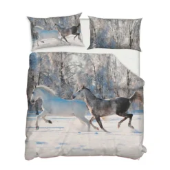 Parure Copripiumino Grey Horses Di Daunex In Raso Digitale Matrimoniale R589