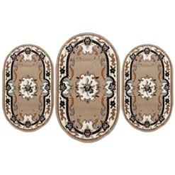 Set Parure Tappeto + Scendiletto 3 Pz Tappeti Ovali Chinese Garden Dis.2038 P428 -Articoli Per La Casa parure tappeto scendiletto ovale chinese garden beige 4