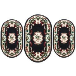 Set Parure Tappeto + Scendiletto 3 Pz Tappeti Ovali Chinese Garden Dis.2038 P428 -Articoli Per La Casa parure tappeto scendiletto ovale chinese garden blu 2