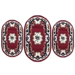 Set Parure Tappeto + Scendiletto 3 Pz Tappeti Ovali Chinese Garden Dis.2038 P428 -Articoli Per La Casa parure tappeto scendiletto ovale chinese garden bordeaux 3