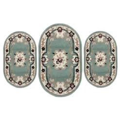 Set Parure Tappeto + Scendiletto 3 Pz Tappeti Ovali Chinese Garden Dis.2038 P428 -Articoli Per La Casa parure tappeto scendiletto ovale chinese garden verde 1