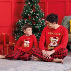 Pigiama Bambino/ragazzo Natalizio Teddy Oronero Caldo Cotone OUNB05/ODNJ04 K797 -Articoli Per La Casa pigiama bambino ragazzo natalizio teddy oronero in caldo cotone 3 7