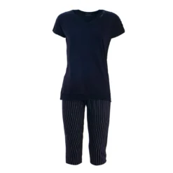 Pigiama Donna Estivo Oronero In Cotone Con Pinocchietto OD263 K238 -Articoli Per La Casa pigiama da donna a pinocchietto oronero od263 blu navy 3