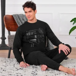 Pigiama Uomo Oronero Invernale In Felpa OU1126 K915 -Articoli Per La Casa pigiama uomo oronero invernale in felpa ou1126 nero 4