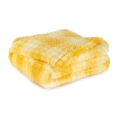 Plaid Con Borsa Tartan In Sherpa 130x160 Cm W248 -Articoli Per La Casa plaid in sherpa tartan con borsa giallo 2 1