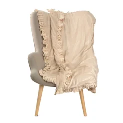 Plaid Euforia Di Laura Biagiotti In Velluto Con Volants 130x160 Cm W688 -Articoli Per La Casa plaid in velluto e coral con volant euforia laura biagiotti avorio 1