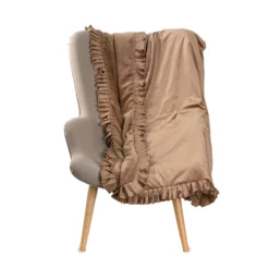 Plaid Euforia Di Laura Biagiotti In Velluto Con Volants 130x160 Cm W688 -Articoli Per La Casa plaid in velluto e coral con volant euforia laura biagiotti tortora 1