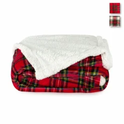 Coperta Plaid Tartan In Pile Coral E Sherpa - Dimensioni Varie W462