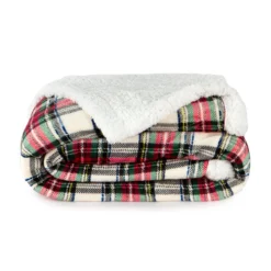 Coperta Plaid Tartan In Pile Coral E Sherpa - Dimensioni Varie W462 -Articoli Per La Casa plaid scottish pile coral sherpa panna 1 3