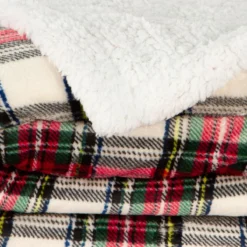 Coperta Plaid Tartan In Pile Coral E Sherpa - Dimensioni Varie W462 -Articoli Per La Casa plaid scottish pile coral sherpa panna 2 3