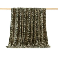 Plaid Leopardato Pile Con Nappe 210x240 Cm Matrimoniale Effetto Pelliccia N785