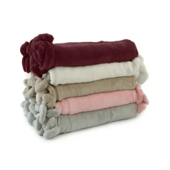 Plaid In Pile Con Cuori Pon Pon 210x240 Cm Matrimoniale - Tinta Unita N731