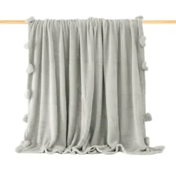 Plaid In Pile Con Cuori Pon Pon 210x240 Cm Matrimoniale - Tinta Unita N731 -Articoli Per La Casa plaid pile una matrimoniale tinta unita grigio