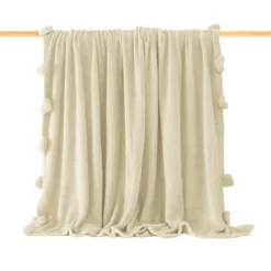 Plaid In Pile Con Cuori Pon Pon 210x240 Cm Matrimoniale - Tinta Unita N731 -Articoli Per La Casa plaid pile una matrimoniale tinta unita panna