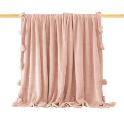 Plaid In Pile Con Cuori Pon Pon 210x240 Cm Matrimoniale - Tinta Unita N731 -Articoli Per La Casa plaid pile una matrimoniale tinta unita rosa