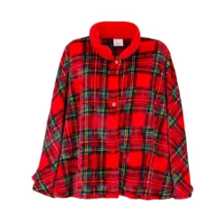 Poncho Donna Tartan In Pile Coral X015