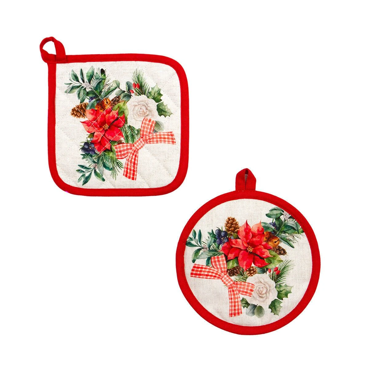 Set 2 Presine Natalizio Felisia In Puro Cotone X044 1 Set 2 Presine Natalizio Felisia In Puro Cotone X044