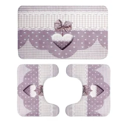Set 3 Pz Tappetini Da Bagno Shabby Heart In Memory Foam W787 -Articoli Per La Casa set 3 pz tappetini da bagno shabby heart in memory foam lilla 1