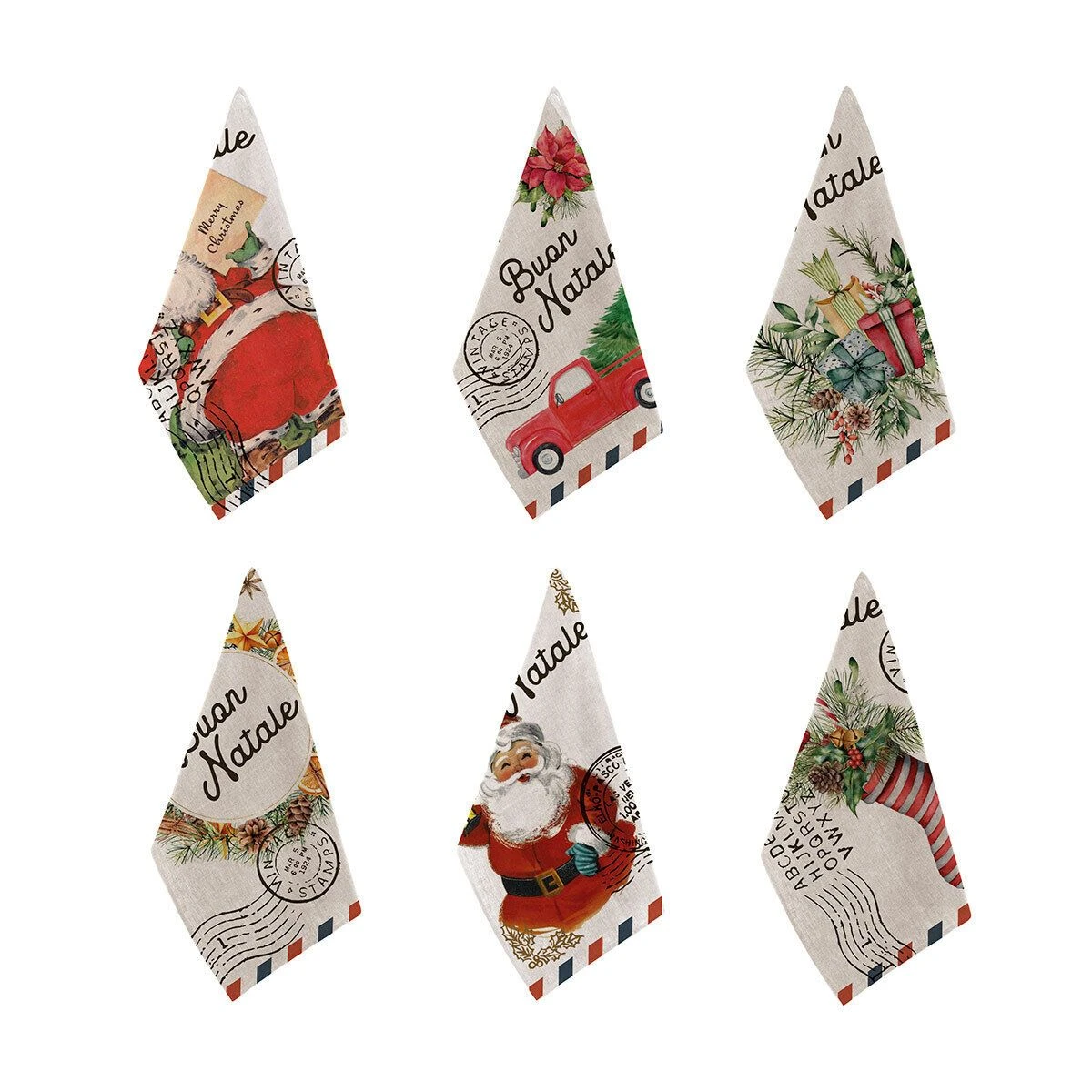 Set 6 Strofinacci Natalizi Asciugapiatti Card In Puro Cotone K815 1 Set 6 Strofinacci Natalizi Asciugapiatti Card In Puro Cotone K815