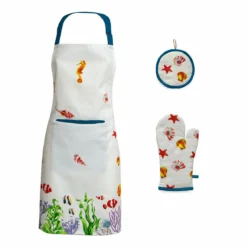 Set Cucina Azure Guanto + Presina + Grembiule C/stampa Digitale V936