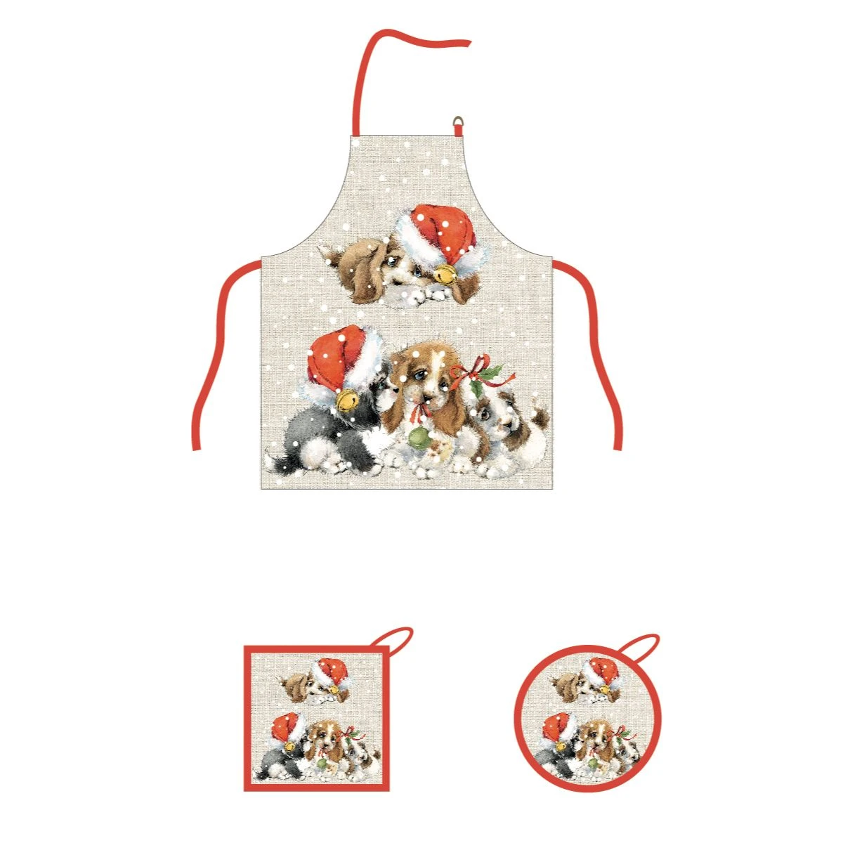 Set Grembiule + 2 Presine Natalizio Birillo In Puro Cotone X053 2 Set Grembiule + 2 Presine Natalizio Birillo In Puro Cotone X053 - immagine 2