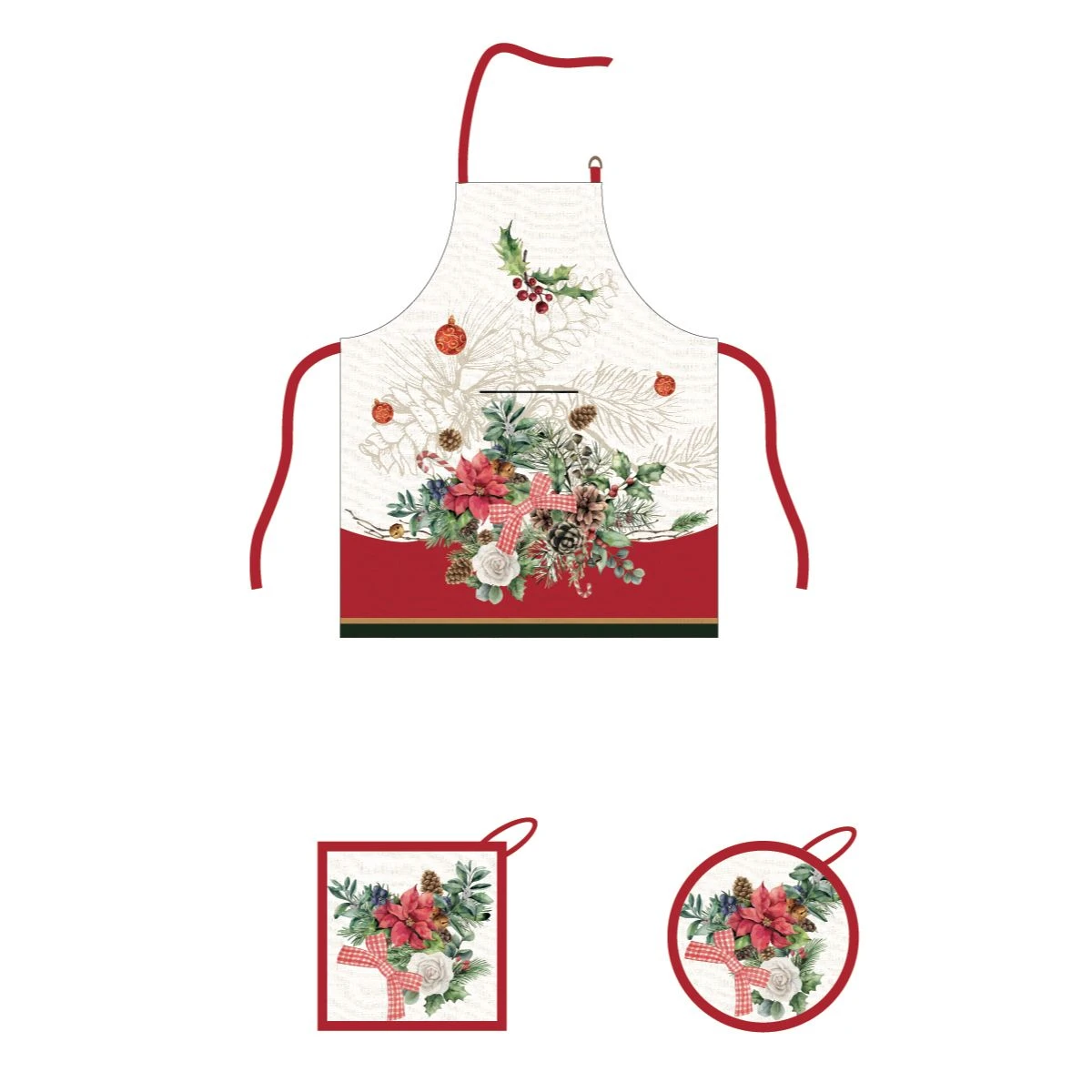Set Grembiule + 2 Presine Natalizio Felisia In Puro Cotone X045 2 Set Grembiule + 2 Presine Natalizio Felisia In Puro Cotone X045 - immagine 2