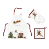 Set Grembiule + Guanto + Presina Natalizio Santa Claus In Puro Cotone Z853