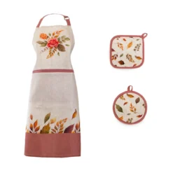 Set Grembiule + Presine Margaret In Puro Cotone Con Stampa Digitale W488 -Articoli Per La Casa set grembiule presine margaret rosa 1 1