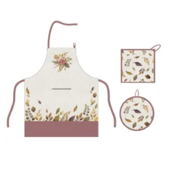 Set Grembiule + Presine Margaret In Puro Cotone Con Stampa Digitale W488 -Articoli Per La Casa set grembiule presine margaret rosa 2 1