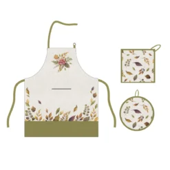 Set Grembiule + Presine Margaret In Puro Cotone Con Stampa Digitale W488 -Articoli Per La Casa set grembiule presine margaret verde 2 1