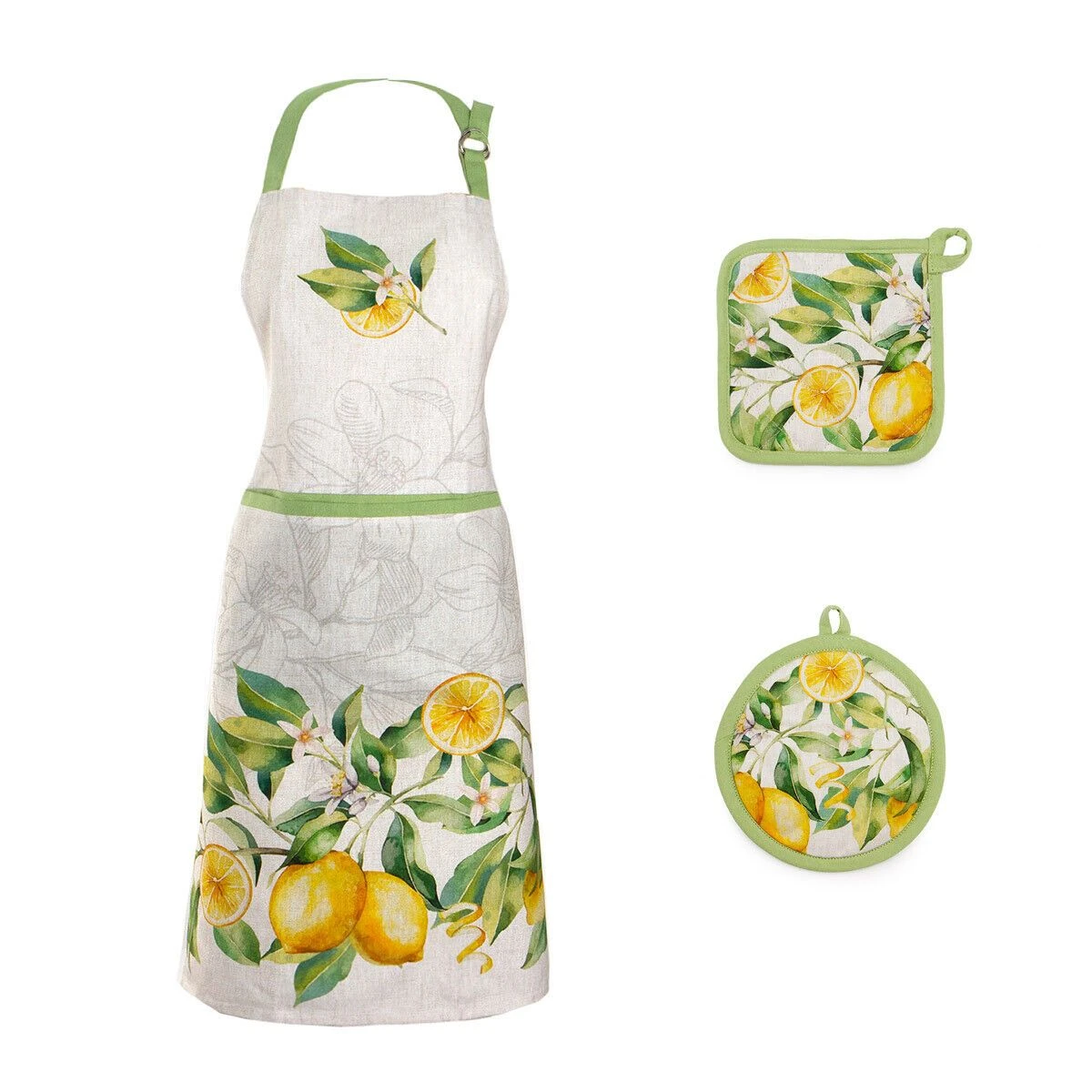 Set Grembiule + Presine Zagara In Puro Cotone K145 1 Set Grembiule + Presine Zagara In Puro Cotone K145