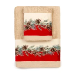 Set Natalizio Asciugamani 1+1 Pigne Di Casa Anversa In Spugna X202 -Articoli Per La Casa set natalizio asciugamani pigne di casa anversa in spugna sabbia 1
