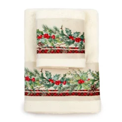 Set Natalizio Asciugamani 1+1 Vischio Di Casa Anversa In Spugna X201 -Articoli Per La Casa set natalizio asciugamani vischio di casa anversa in spugna panna 1