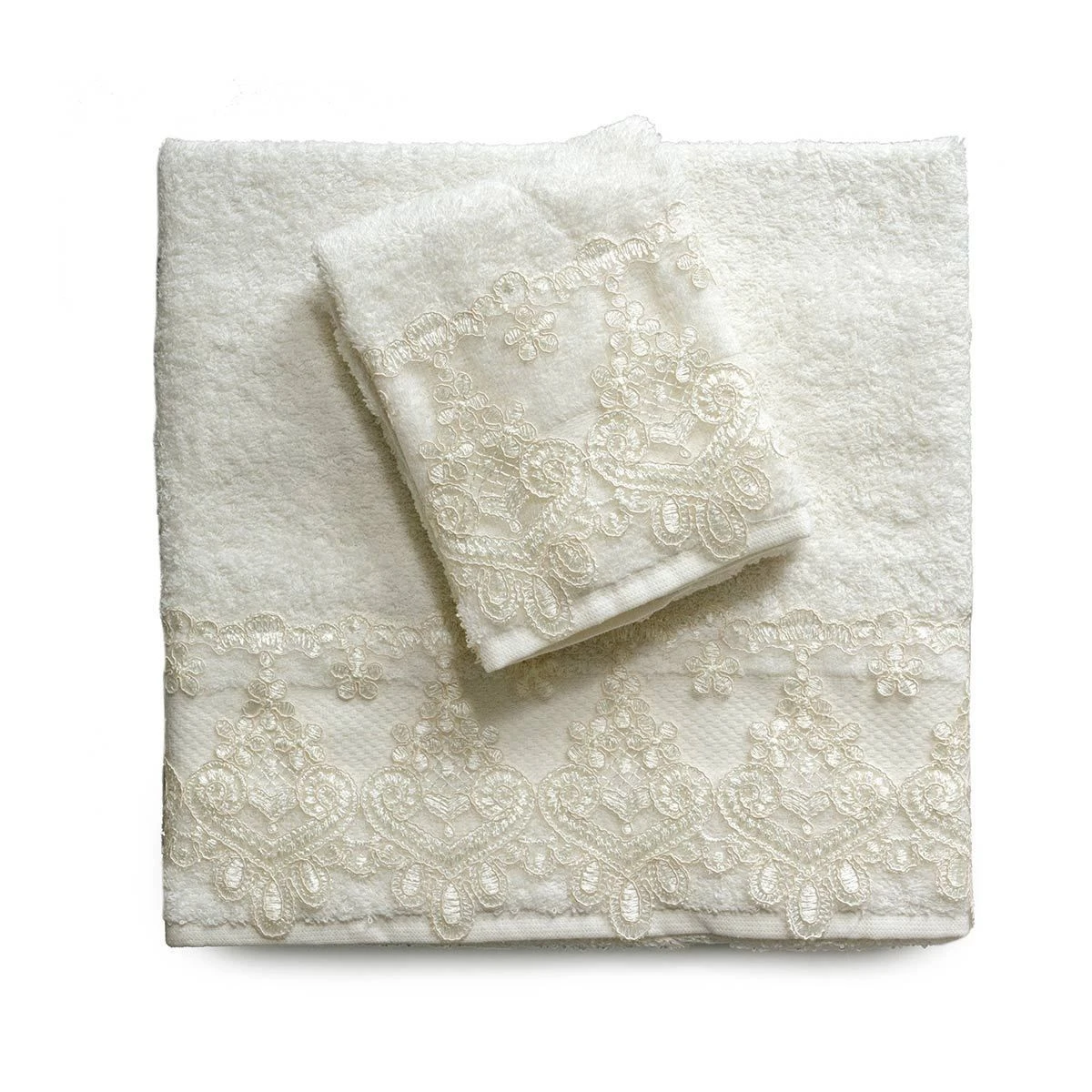 Set 1+1 Tesoro Di Renato Balestra Spugna Viso + Ospite Con Pizzo Q740