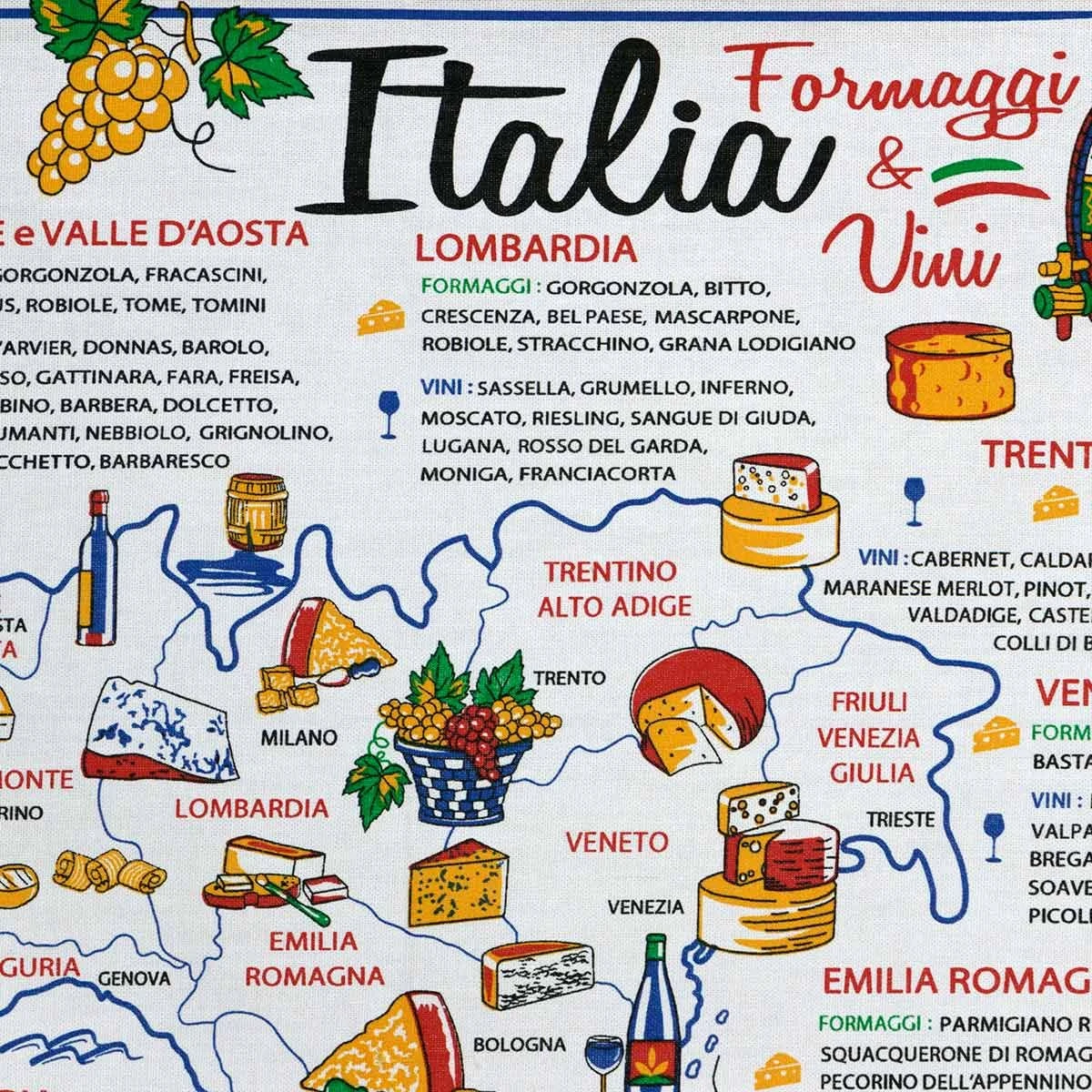 Strofinaccio Cucina Asciugapiatti Italia Formaggi&Vini In Puro Cotone T991 - immagine 2