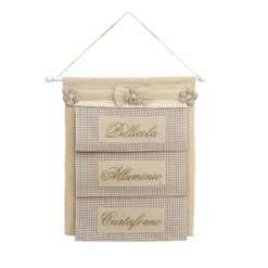Tasca Da Parete Per Cucina Shabby Chic Con Ricamo 40x44 Cm Beige U916