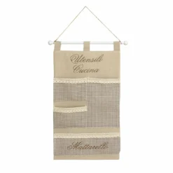 Tasca Da Parete Per Cucina Shabby Chic Con Ricamo 35x60 Cm Beige U920