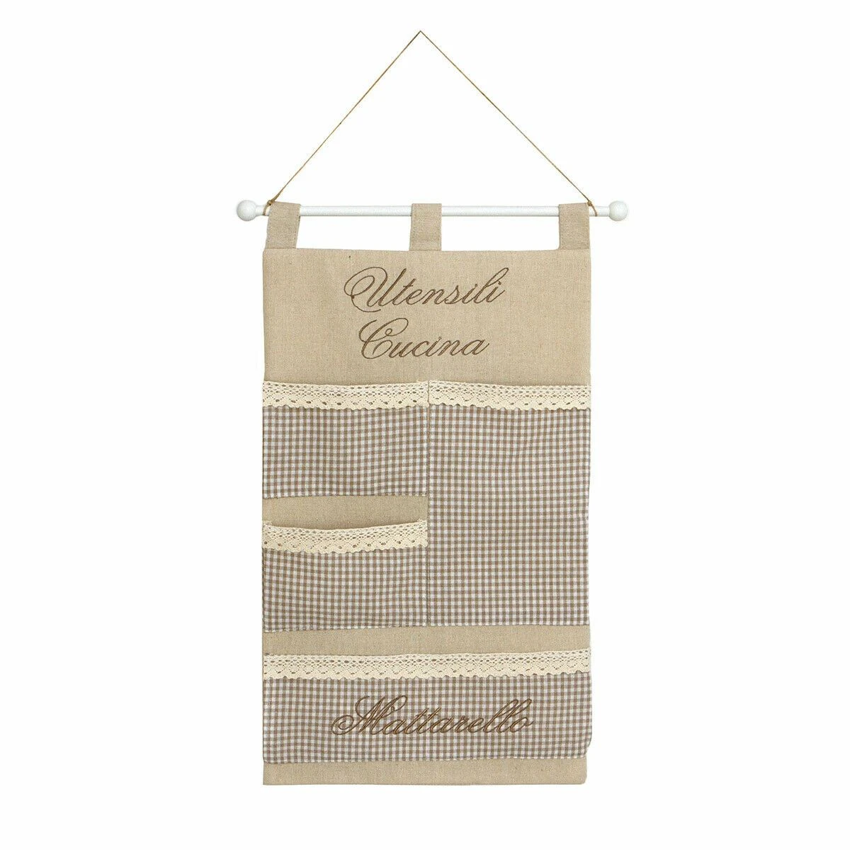 Tasca Da Parete Per Cucina Shabby Chic Con Ricamo 35x60 Cm Beige U920 1 Tasca Da Parete Per Cucina Shabby Chic Con Ricamo 35x60 Cm Beige U920
