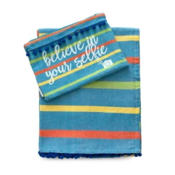 Telo Mare Pareo Fouta Believe In Your Selfie Di Pompea Con Pochette Z105 -Articoli Per La Casa telo mare fouta e pochette believe in your selfie pompea azzurro 1