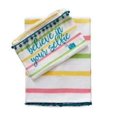 Telo Mare Pareo Fouta Believe In Your Selfie Di Pompea Con Pochette Z105 -Articoli Per La Casa telo mare fouta e pochette believe in your selfie pompea bianco 1