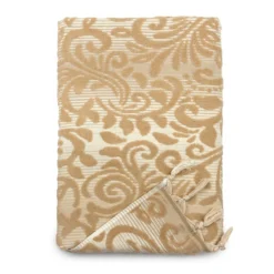 Telo Mare In Ciniglia Jacquard Con Frange W832 -Articoli Per La Casa telo mare jacquard in ciniglia con frange 90x170 cm beige 4